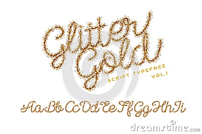 Glitter Gold Handwritten alphabet Vector Illustration