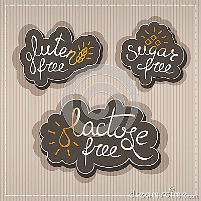 Gluten, lactose, sugar free labels Vector Illustration