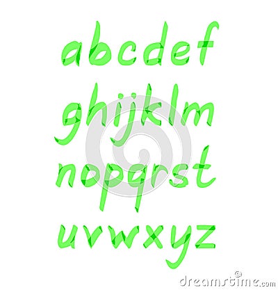 Handwritten green highlighter alphabet. Handwritten letters. Vector. Vector Illustration
