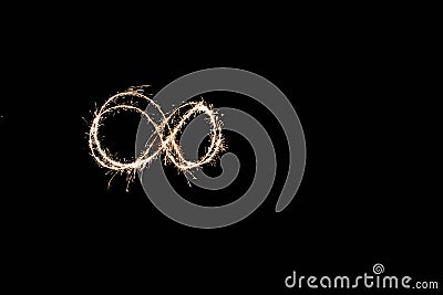 Handwritten infinite loop, light painting experiment with bulb exposure, at night. black background Stock Photo