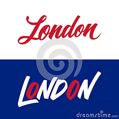 Handwritten inscription London, capital of United Kingdom. Set of calligraphic elements for your design. Vector Illustration