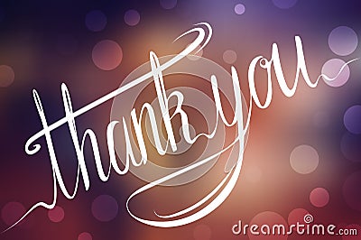 Handwritten inscription. Thank you card on blurred background. Vector Illustration