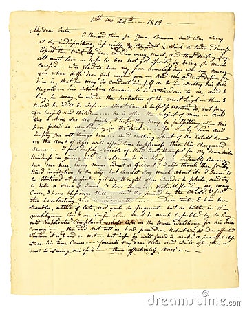 Handwritten Letter of 1819 Stock Photo