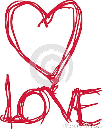 Handwritten LOVE with heart Vector Illustration