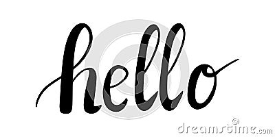 Handwritten modern calligraphy, text - Hello. Hand lettering word Hello. Script hand writing, black and white isolated vector Cartoon Illustration