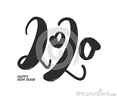 Handwritten number of 2020. Happy New Year. Chines calligraphy Vector Illustration