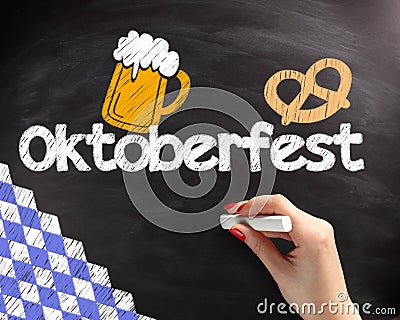 Handwritten Octoberfest Texts on Black Chalkboard Stock Photo