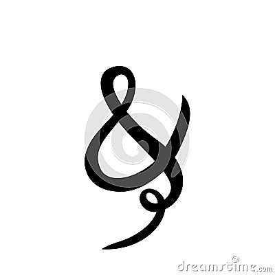 Handwritten ornate custom ampersand on white background. Isolated. Vector illustration. Great for wedding invitations Cartoon Illustration