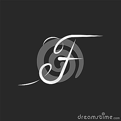 Handwritten ornate F letter thin monogram initial for business card, feminine sophisticated emblem for a boutique or beauty salon Vector Illustration