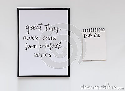 Handwritten quote with to - do list, in lettering, courageous quote Stock Photo