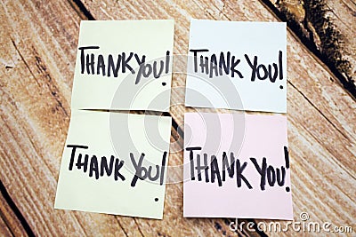 Handwritten Reminder of Gratitude. Positive Message About Values. Written Acknowledgement Response. Four Thank You Note Stock Photo