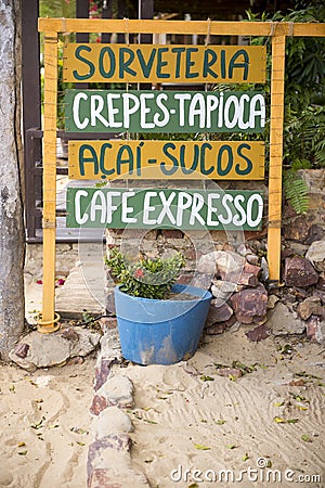 Handwritten Sign Advertising Brazilian Snacks Food Stock Photo