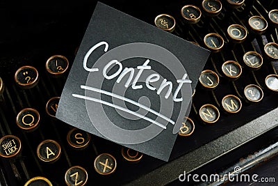 Handwritten sign content as part of marketing and typewriter for writing Stock Photo