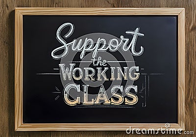 Handwritten-style text on a chalkboard, 'Support the Working Class.' Stock Photo