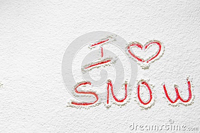 Handwritten text `I love snow` Stock Photo