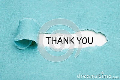 Handwritten Text Thank You Blue Ripped Paper Concept Stock Photo