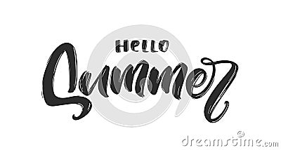 Handwritten textured brush lettering composition of Hello Summer Vector Illustration