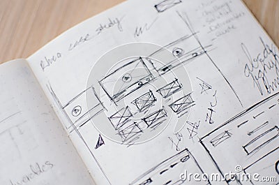 Handwritten UX Wireframes On Notepad Stock Photo