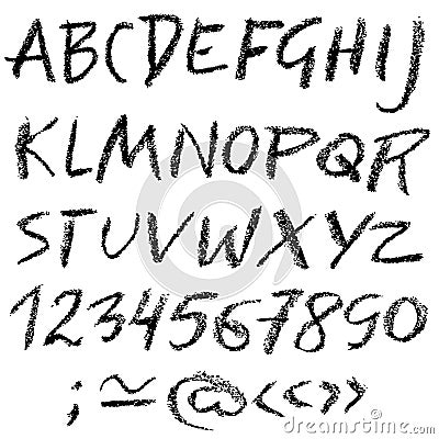 Handwritten vector pensil alphabet. Pensil texture. Modern hand drawn alphabet. Isolated letters. Vector Illustration