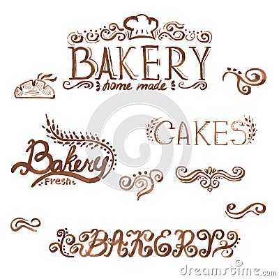 handwritten vintage retro bakery logo labels. Vect Vector Illustration