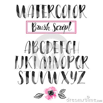 Handwritten watercolor calligraphic font. Modern brush lettering Vector Illustration