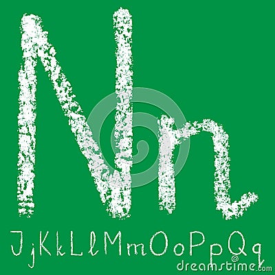 Handwritten white chalk letter with transparent layers on green background Vector Illustration