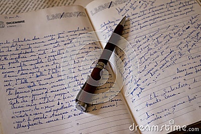 Handwrittend papers and antique books Editorial Stock Photo