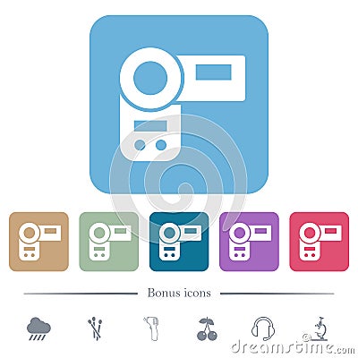 Handycam flat icons on color rounded square backgrounds Vector Illustration