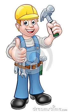 Handyman Carpenter Cartoon Character Holding Hammer Vector Illustration