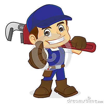 Handyman carrying adjustable wrench Vector Illustration