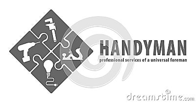 Handyman concept in gray.Professional services of a universal foreman. Workshop, repairman services, carpenter, any type of repair Vector Illustration
