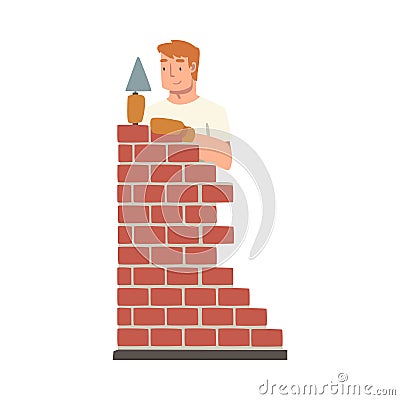 Handyman or Fixer as Skilled Man Laying Bricks Engaged in Home Repair Work Vector Illustration Vector Illustration