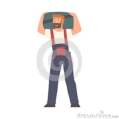 Handyman or Fixer as Skilled Man in Overall Carrying Box Engaged in Home Repair Work Vector Illustration Vector Illustration