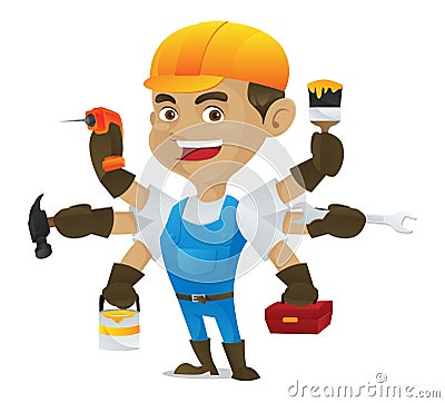 Handyman holding multiple tools Vector Illustration