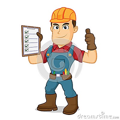 Handyman holding task list Cartoon Illustration
