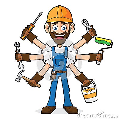 Handyman Holding Tools Vector Illustration