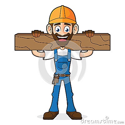 Handyman Holding Wood Plank Vector Illustration