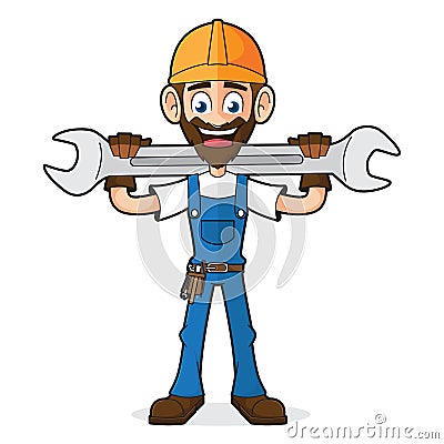 Handyman Holding Wrench Vector Illustration