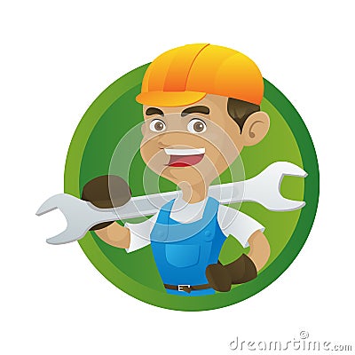 Handyman holding wrench Vector Illustration