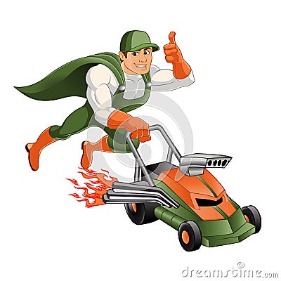 Handyman lawn mower, Vector Illustration