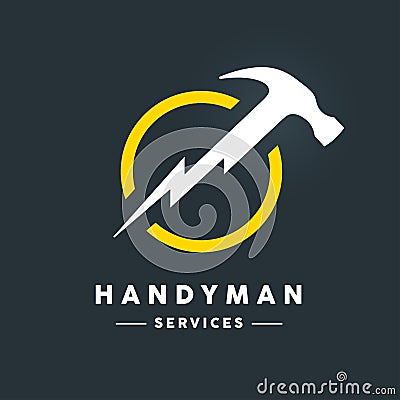 Handyman logo with abstract hammer flash tool icon Vector Illustration