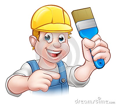 Handyman Painter Decorator With Paintbrush Vector Illustration