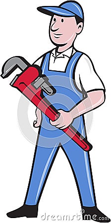 Handyman Pipe Wrench Standing Cartoon Vector Illustration