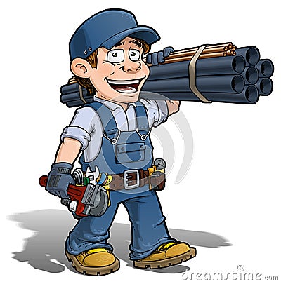 Handyman - Plumber Blue Cartoon Illustration