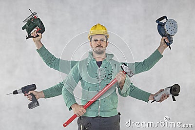 Handyman is ready for assigned tasks Stock Photo