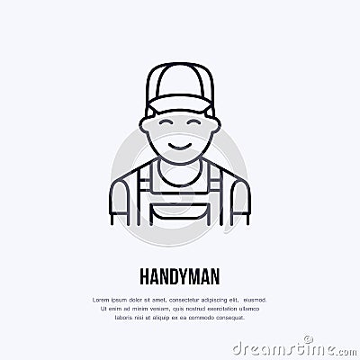 Handyman services logo, repairman flat line icon. Vector Illustration