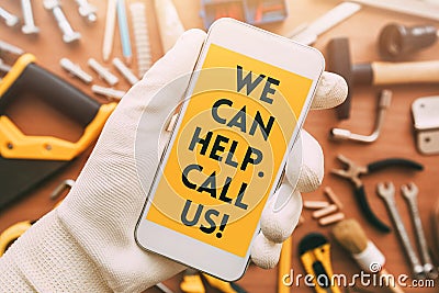 Handyman smart phone app contact message Stock Photo