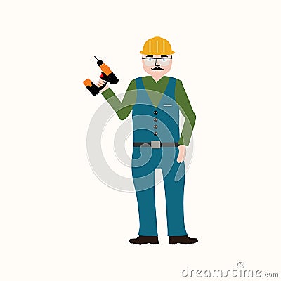 Handyman wearing work clothes and a belt with tools. Vector Illustration