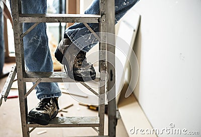 Handyman working renovating build tools Stock Photo