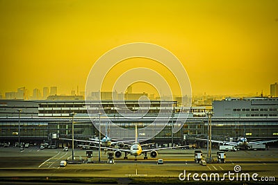 Haneda Airport gazebo and dusk Stock Photo